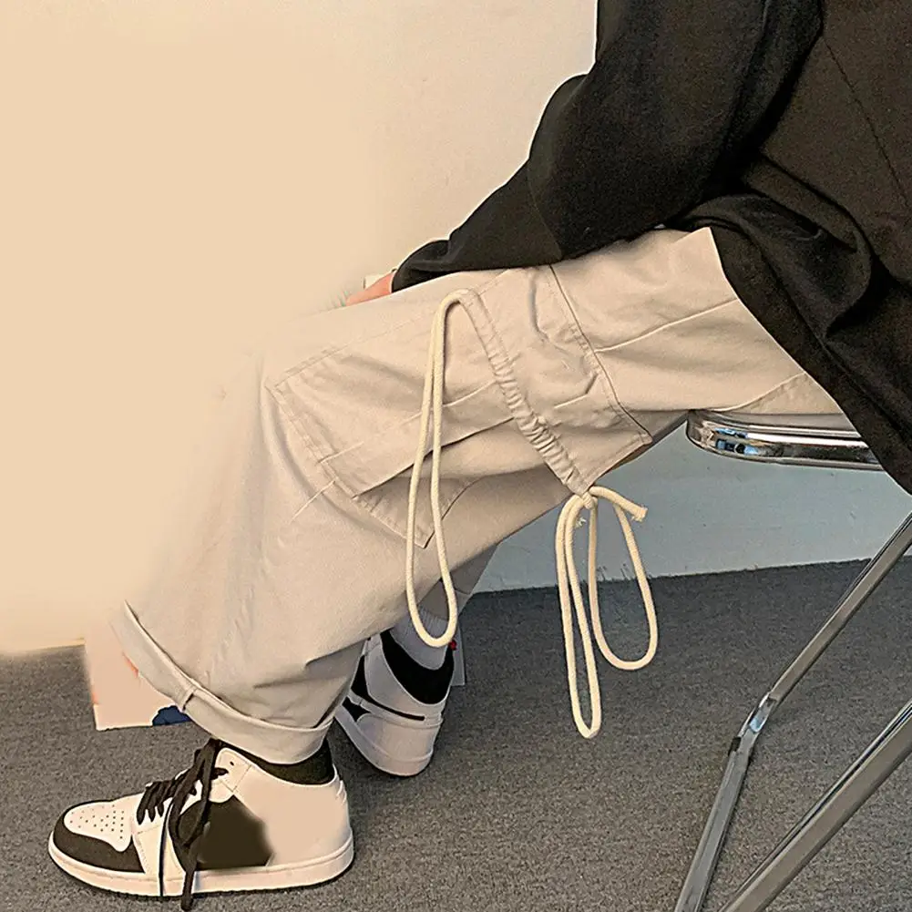 Chic Spring Pants  Straight High Street Men Cargo Pants  String Decor Autumn Pants