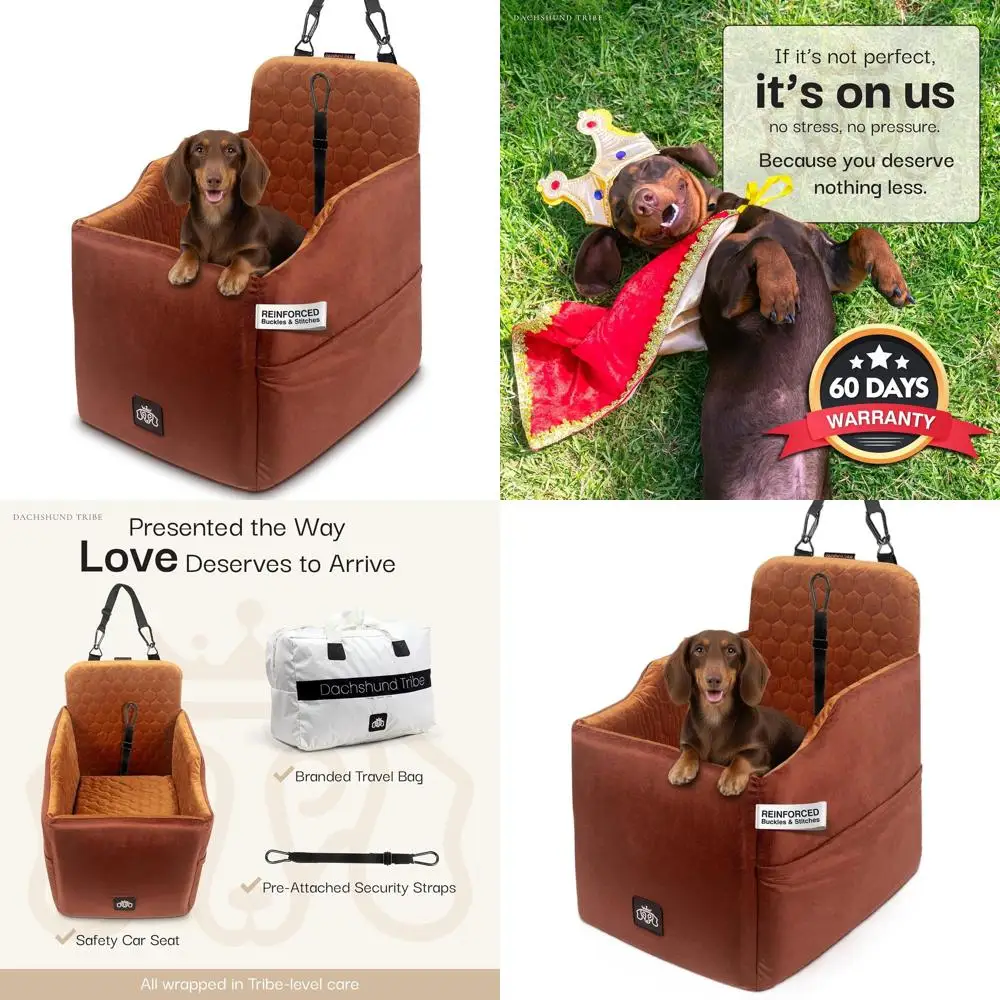 

Нескользящее автокресло для маленьких собак с регулируемыми ремнями и моющимся чехлом - идеально подходит для такс и других мелких пород (коричневое)