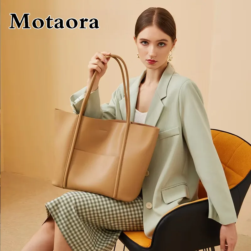 

Women's Large Tote Bag Cowhide Leather Shoulder Bag for Work Commuter Spacious Office Bag Structured Handbag MOTAORA
