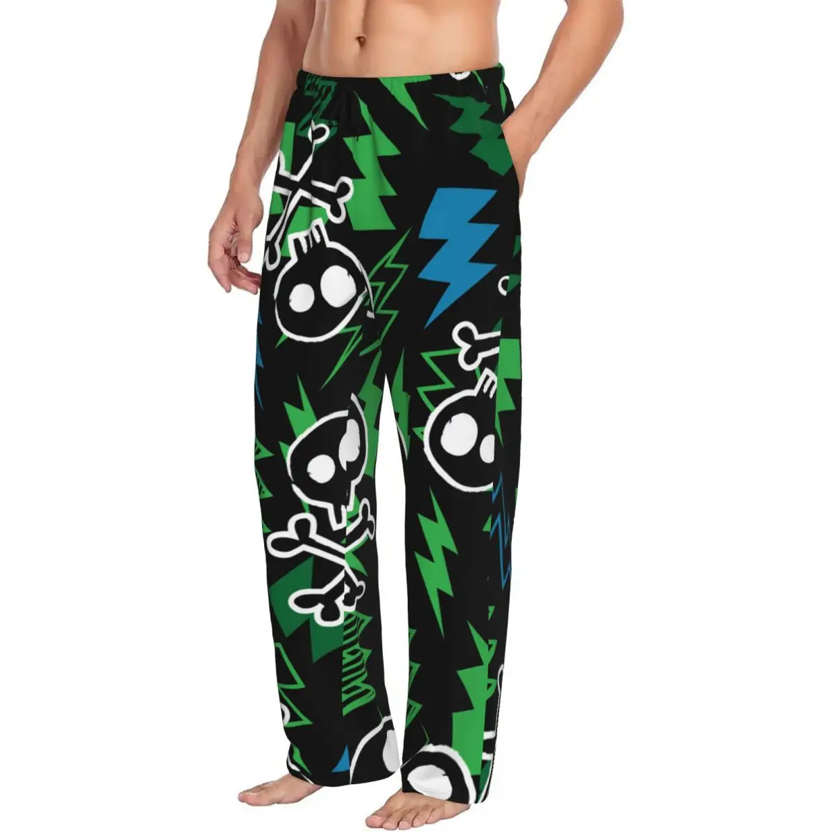 Skull And Lightning Bolt Men Sleep Bottoms Male Lounge Trousers Men's Pajama Pants