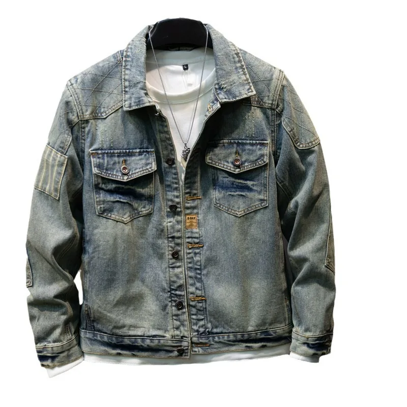

Men's Washed Vintage Denim Trucker Jacket Fashion High Street Retro Jeans Coat For Male Motorcycle Biker Outerwear Big Size 5XL