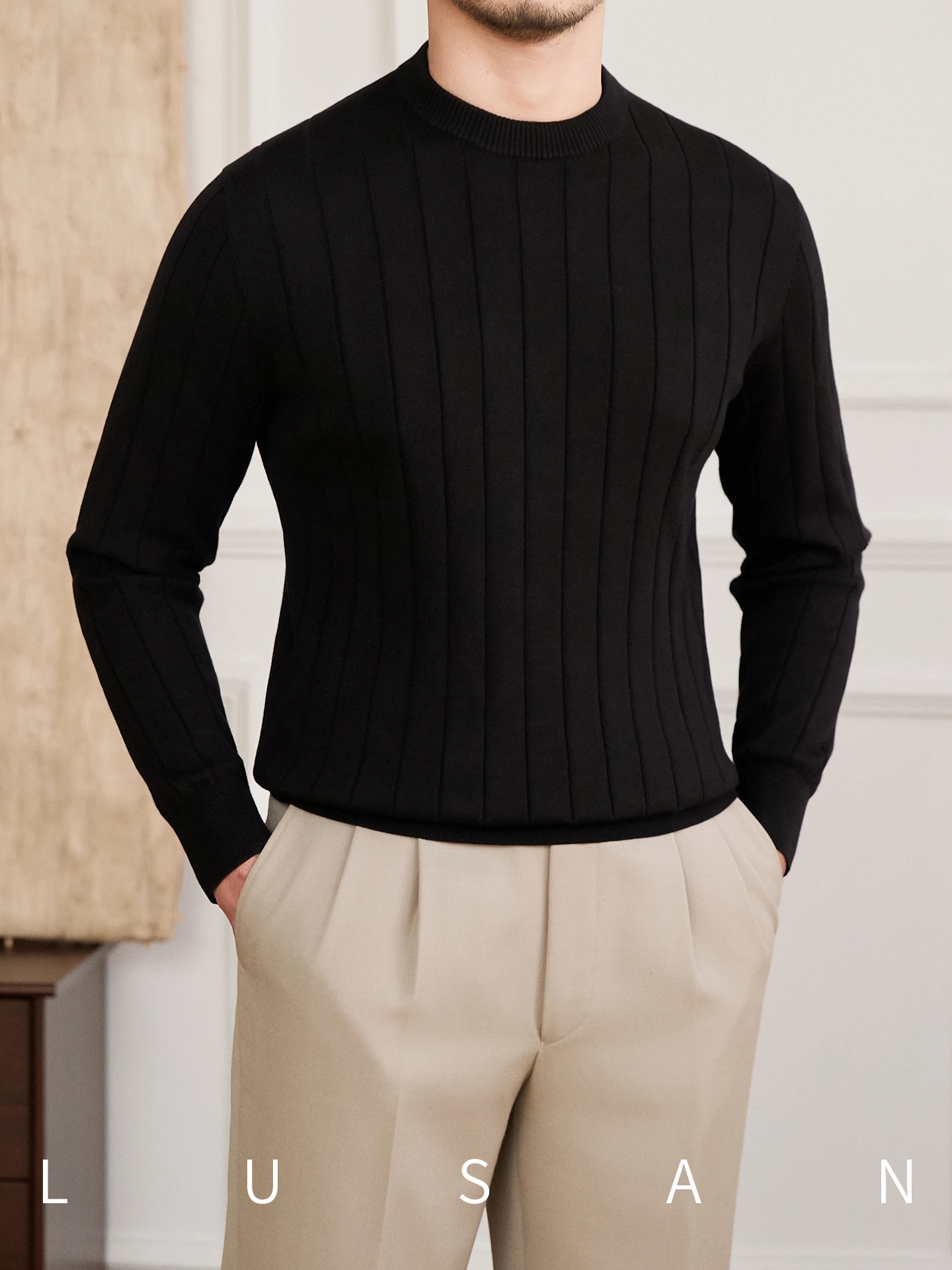 High-End Autumn and Winter Italian Casual Cotton Breathable round Neck Long-Sleeve T-shirt British Pure Yarn-Dyed Base Men