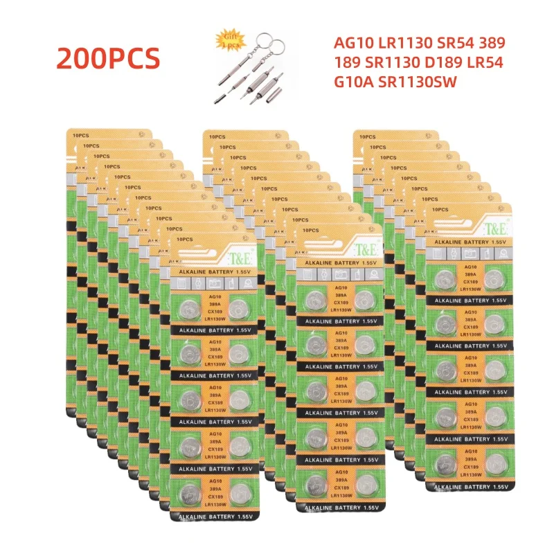 200PCS Button Cell Battery AG10 LR1130 SR54 389 189 SR1130 D189 LR54 G10A SR1130SW Cell Coin Batteries For Toys Remote