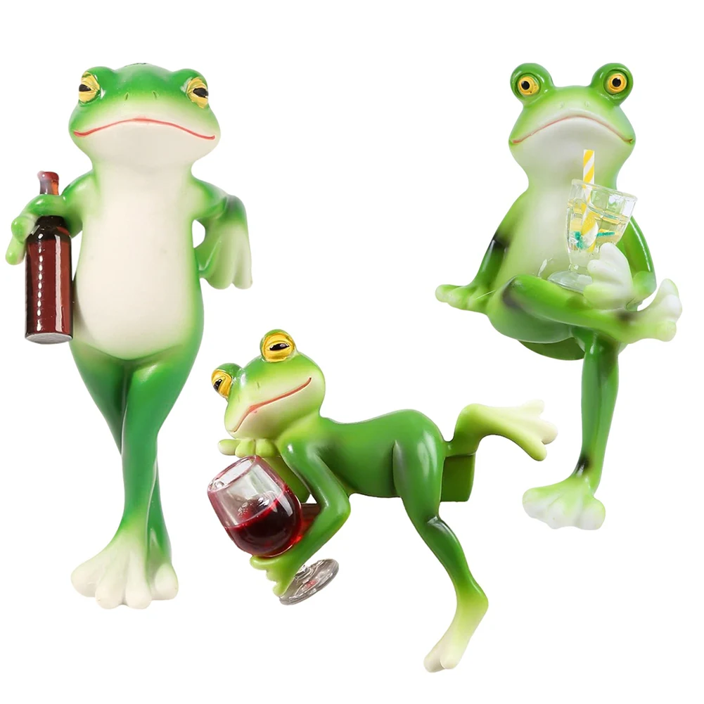 Funny Drinking Frog Statue Flower Pot Hugger Resin Hanging Frog Figurine Planter Hugger Plant Decorations for Pots