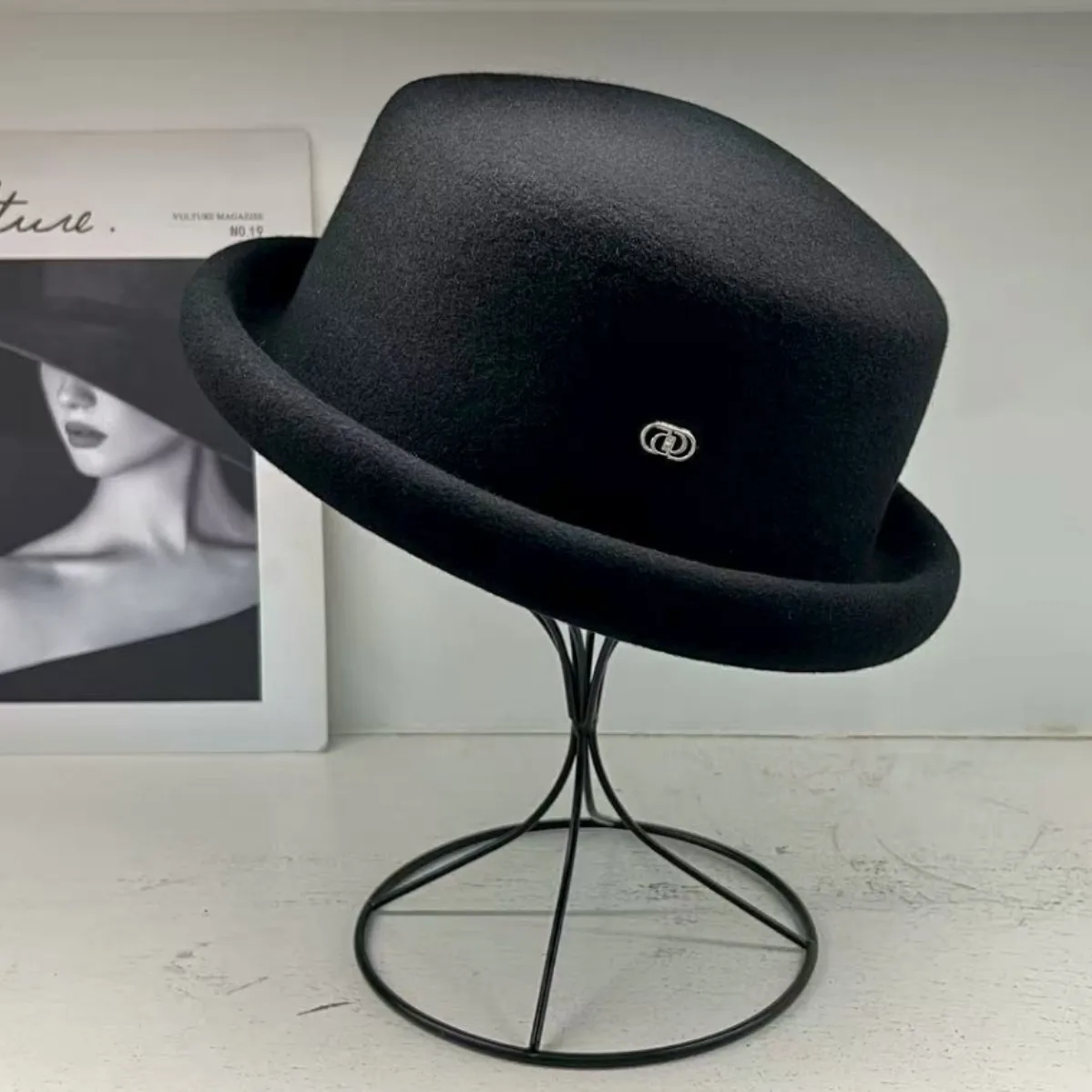 Autumn Winter Solid Color Wool Felt Hat with Cuffed Small Brim French Elegant Fedora Hat for Women Ladies Stylish Warm Dressy