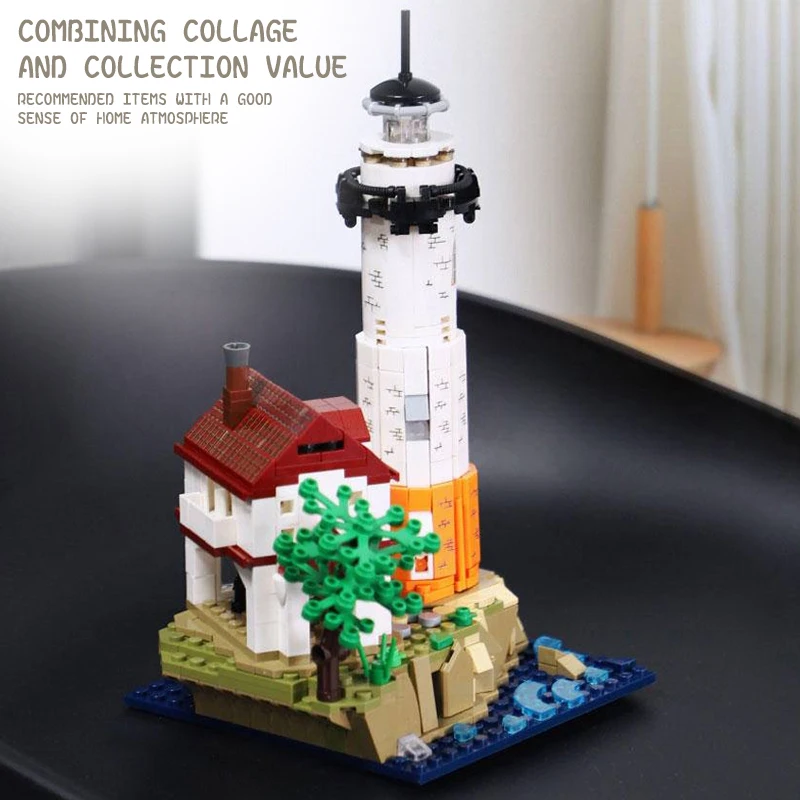 2023 Ideas Sky City Urban Architecture Stone House Motorized Lighthouse Building Blocks 21335 MOC Brick Birthday Children Gift