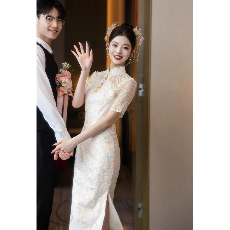 

Молодежная китайская одежда для невесты: наряды для помолвки, свадьбы, возвращения домой, повседневная одежда для дня свадьбы, короткий размер