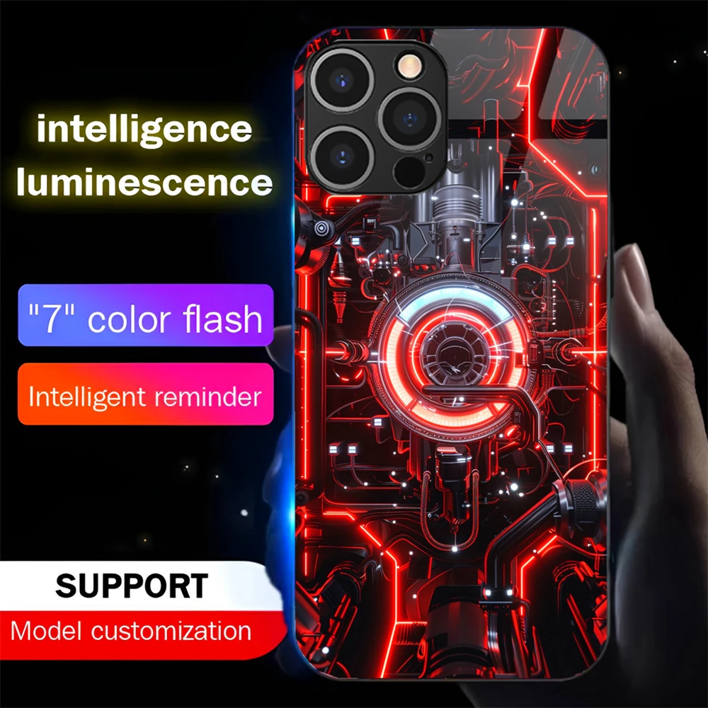 

Luxury Chip Pattern LED Calling Light Flash Phone Case Smart Luminous Cover For iPhone 16 E 15 14 13 12 11 Pro Max X XR Plus