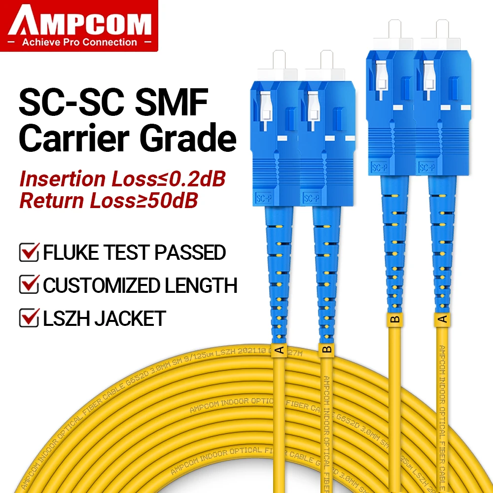 AMPCOM SC to SC UPC Fiber Optical Patch Cable Singlemode Duplex SMF 9/125μm Single Mode Bend Insensitive 3.0mm Fiber Optic Cord