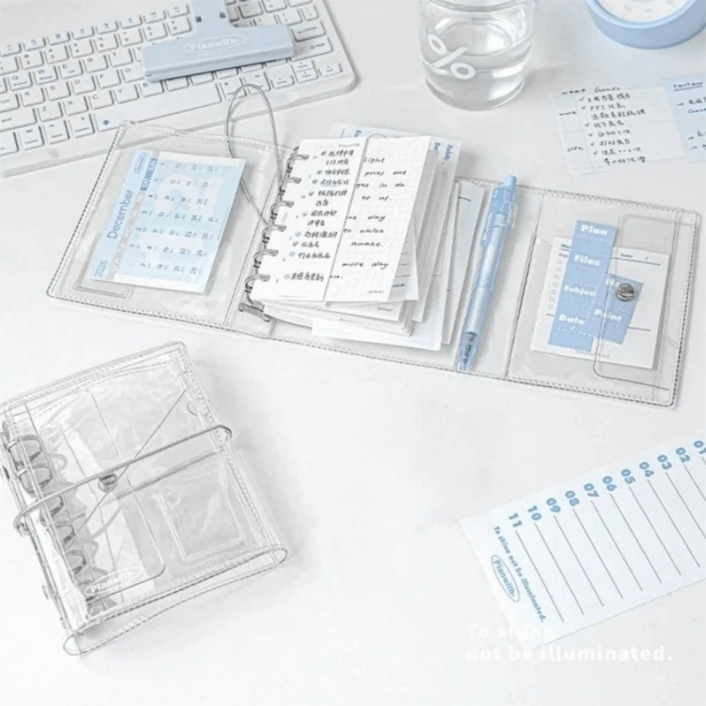 

Ins A7 Refillable Notebook Tri-Fold PVC Loose Leaf Notebook Simplicity Style Clear Accordion Journal for Students