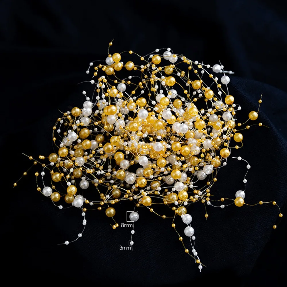 

Artificial Fishing Line Pearls Chain Glitter White Gold Branch Garland Crystal Curtain Decorative 2M Christmas Tree Beads Chain