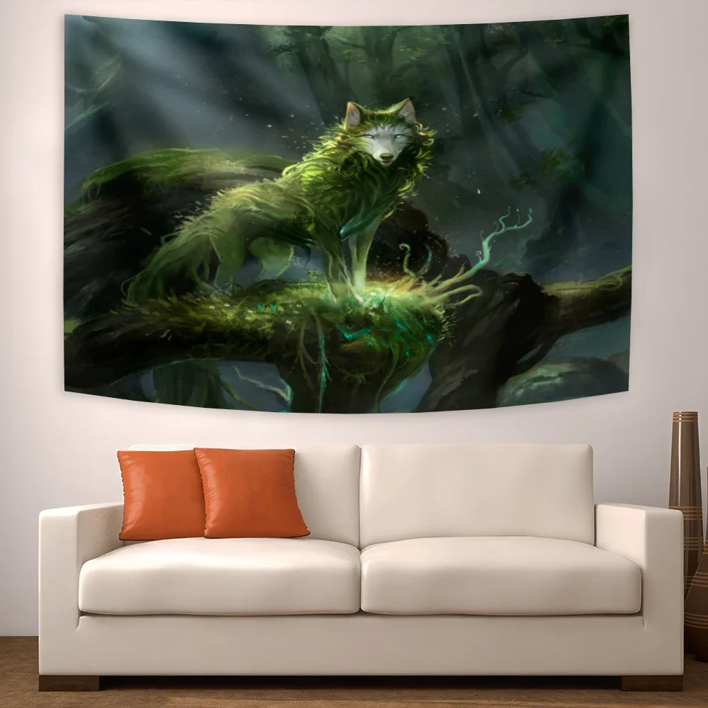 Emo White Wolf Sitting Meme Tapestry Werewolf Tapestries For Bedroom Printed Home Decoration Paintings Room Wall Hanging Posters