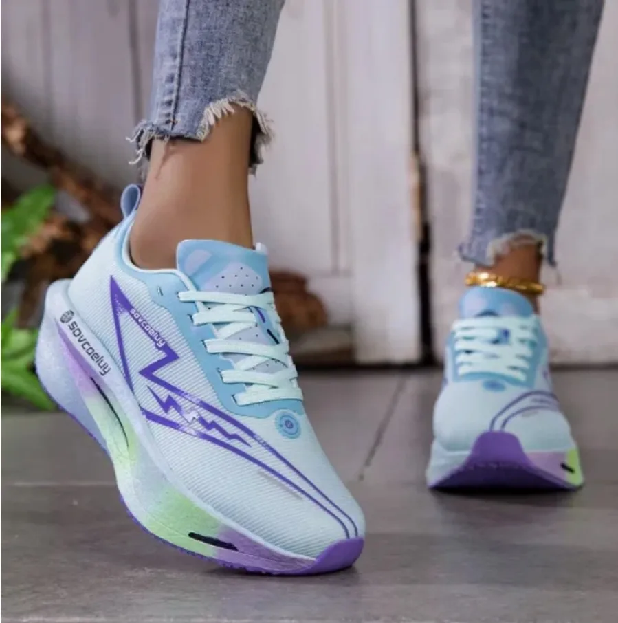 Women’s Fashion Comfortable Tech Cushioning Carbon Plate Running Shoes, Couples’ Matching Marathon Running Shoes, Sports Casual