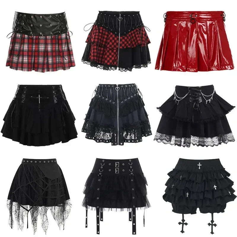 

Gothic Mini Skirts 2025 New Y2K Harajuku Punk Goth Dark Grunge Lolita Black High Waist Women Skirt 90s Party Club Sexy Skirt
