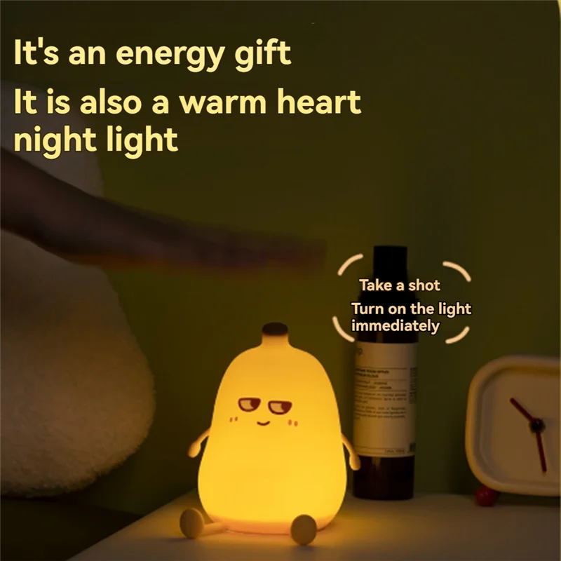 ABRB-Banaan Nachtlampje Draagbare USB Oplaadbare Nachtlampje Getimede Automatische Uitschakeling 3-Speed Dimmen Siliconen Lamp