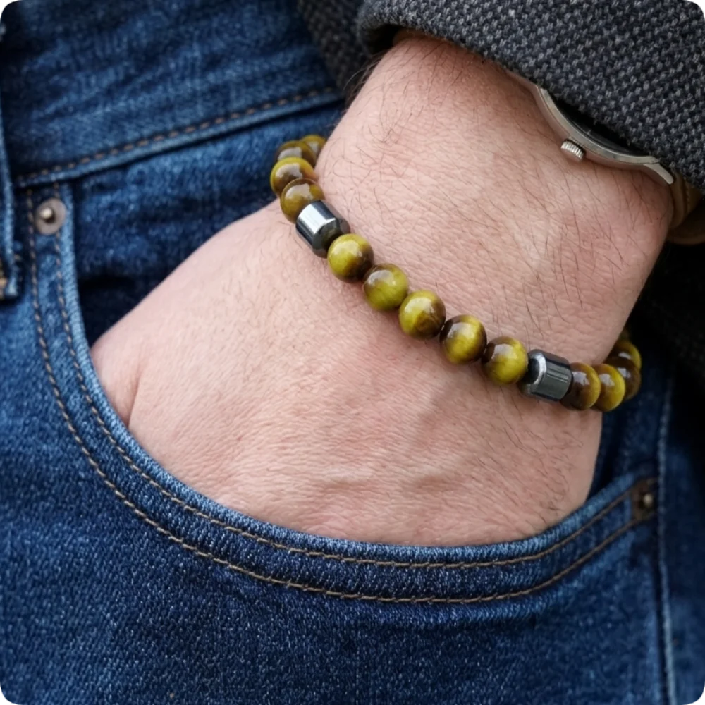 Economic 5Pcs/Set Ceramic Beads Men Bracelet 5 Colors Tiger Eyes Beaded Strand Meditation Braslet Yoga Casual Homme Jewelry
