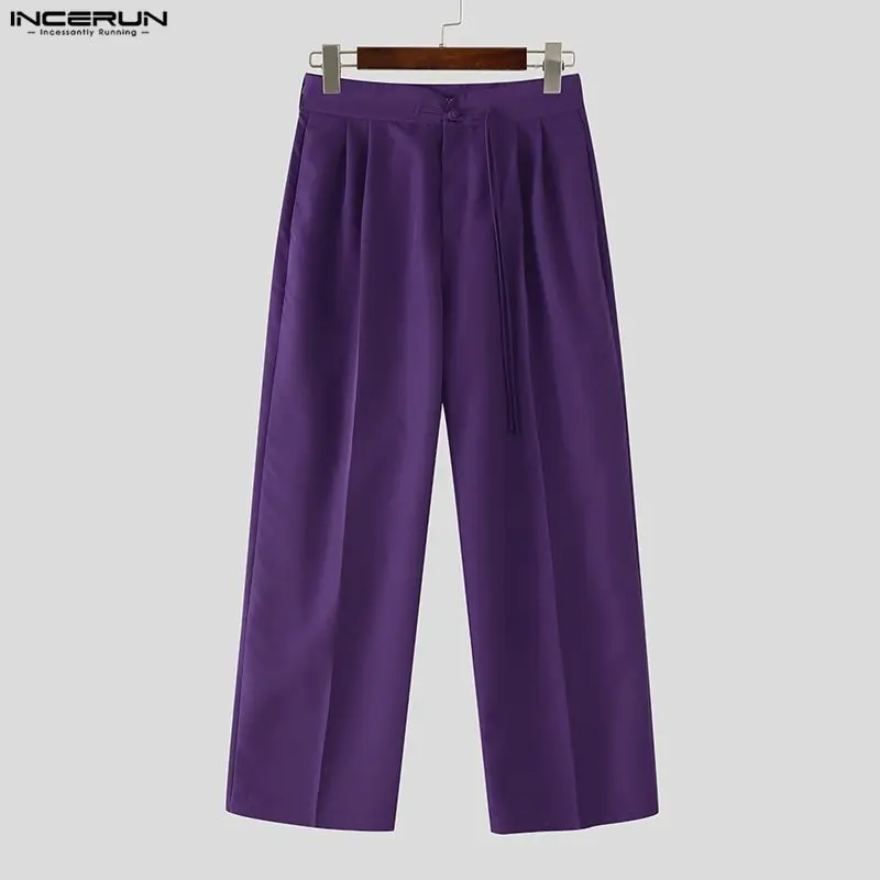INCERUN Herrenhose, einfarbig, mit Knöpfen, Vintage-Stil, lässig, gerade Hose für Herren, Streetwear, locker, 2026, Joggerhose, Pantalones