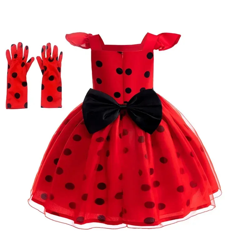 Halloween Lady Girls bug Birthday Party Dress wigs Earrings Retro Costume Kids Clothes Anime Black Dot Carnival Cosplay Sets
