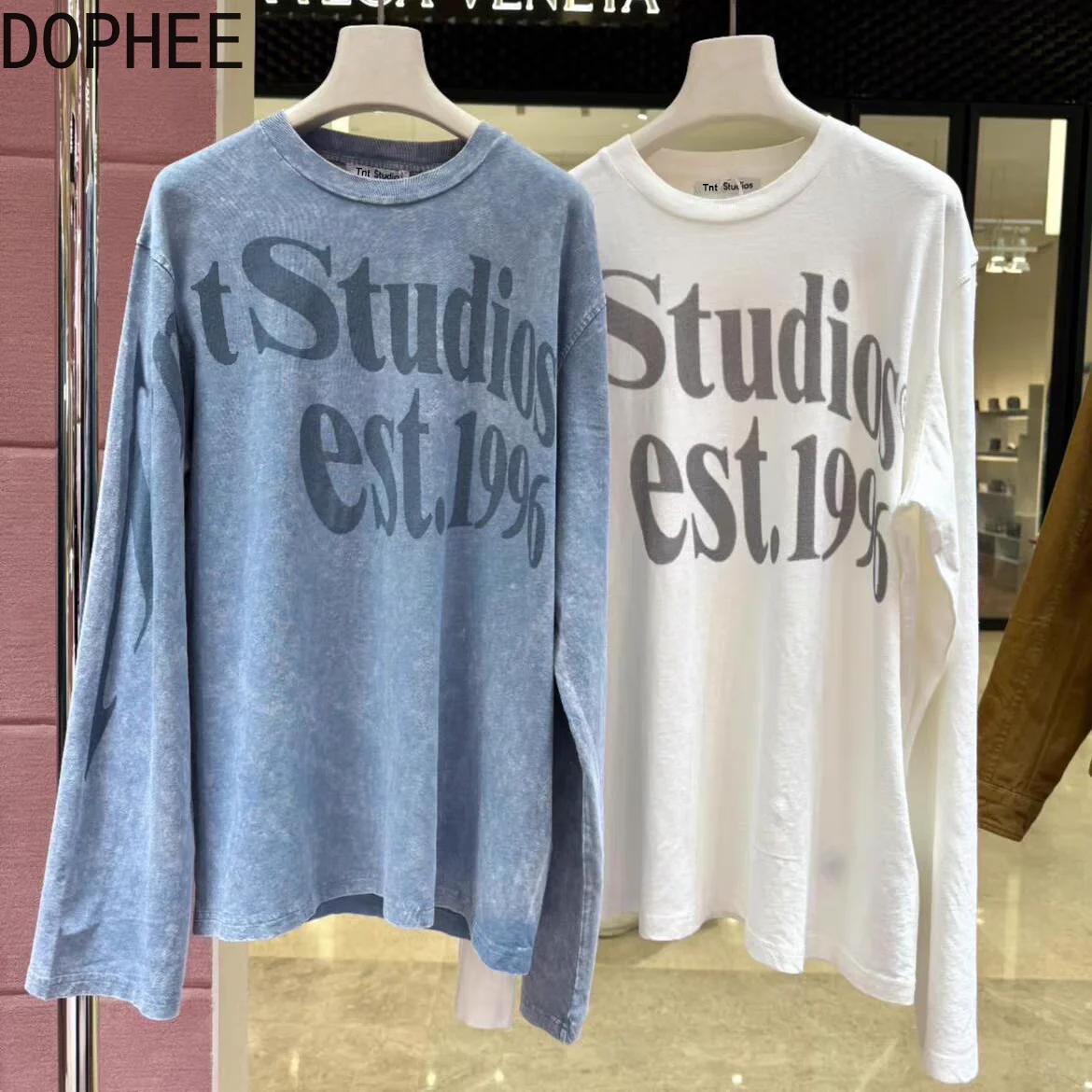 Trendy New Spring Autumn Loose Long Sleeve T-shirt Round Neck Male Female Couple Cotton-linen Tees Letters Printed Casual Tops