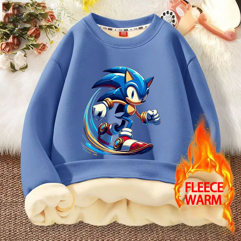 

Sonics Child Pullover Hoodies Boy Girl Cartoon Anime Lamb Fleece Sweatshirt Winter Warm and Thick Home Clothing Tops Xmas Gifts