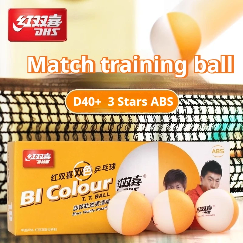 DHS D40+ BI Colour 3 Stars Table Tennis Balls ABS New Material with Seam ITTF Approved Ping Pong Balls for Training 10 Pcs/Box