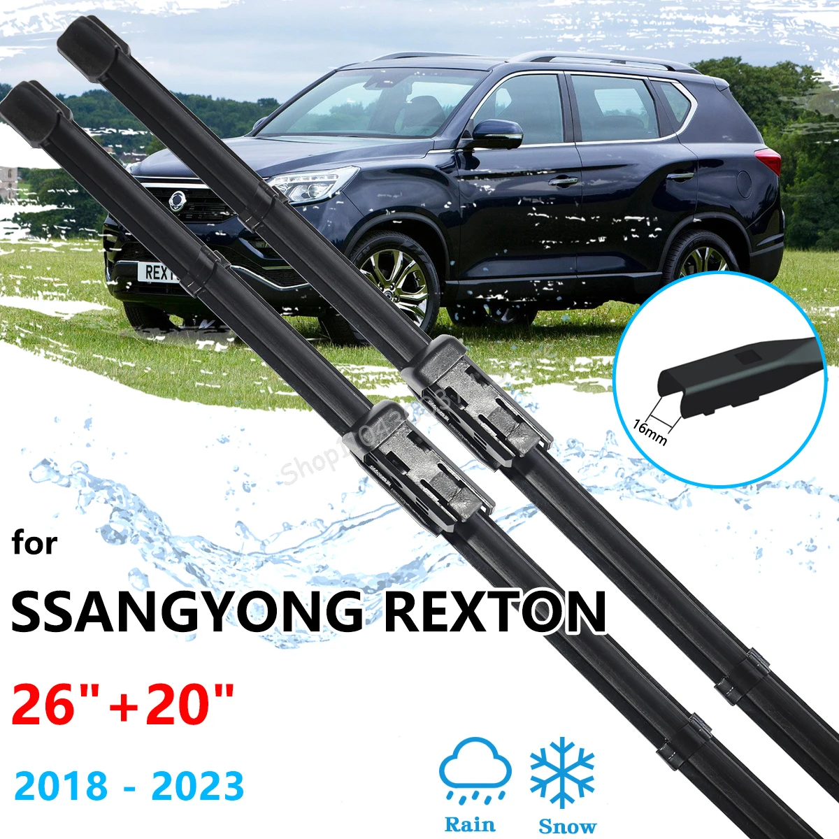 

2x For Ssangyong Rexton Y400 MK2 2018~2023 Car Front Brushes Window Windshield Windscreen Wiper Blades Boneless Frameless Rubber