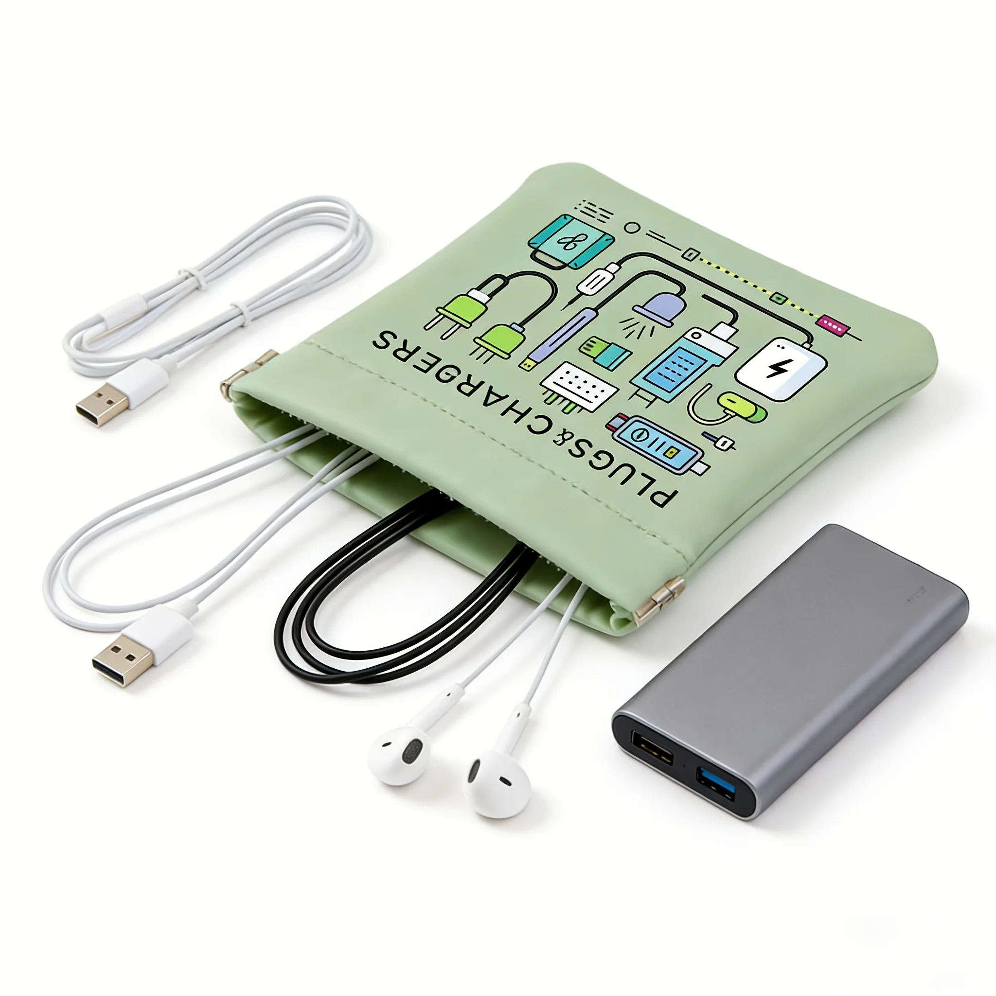 Portable Cable Organizer Bag, Travel Tech Pouch for Chargers, USB Cables, Plugs & Earbuds - Keep Your Electronics Tidy On-The-Go
