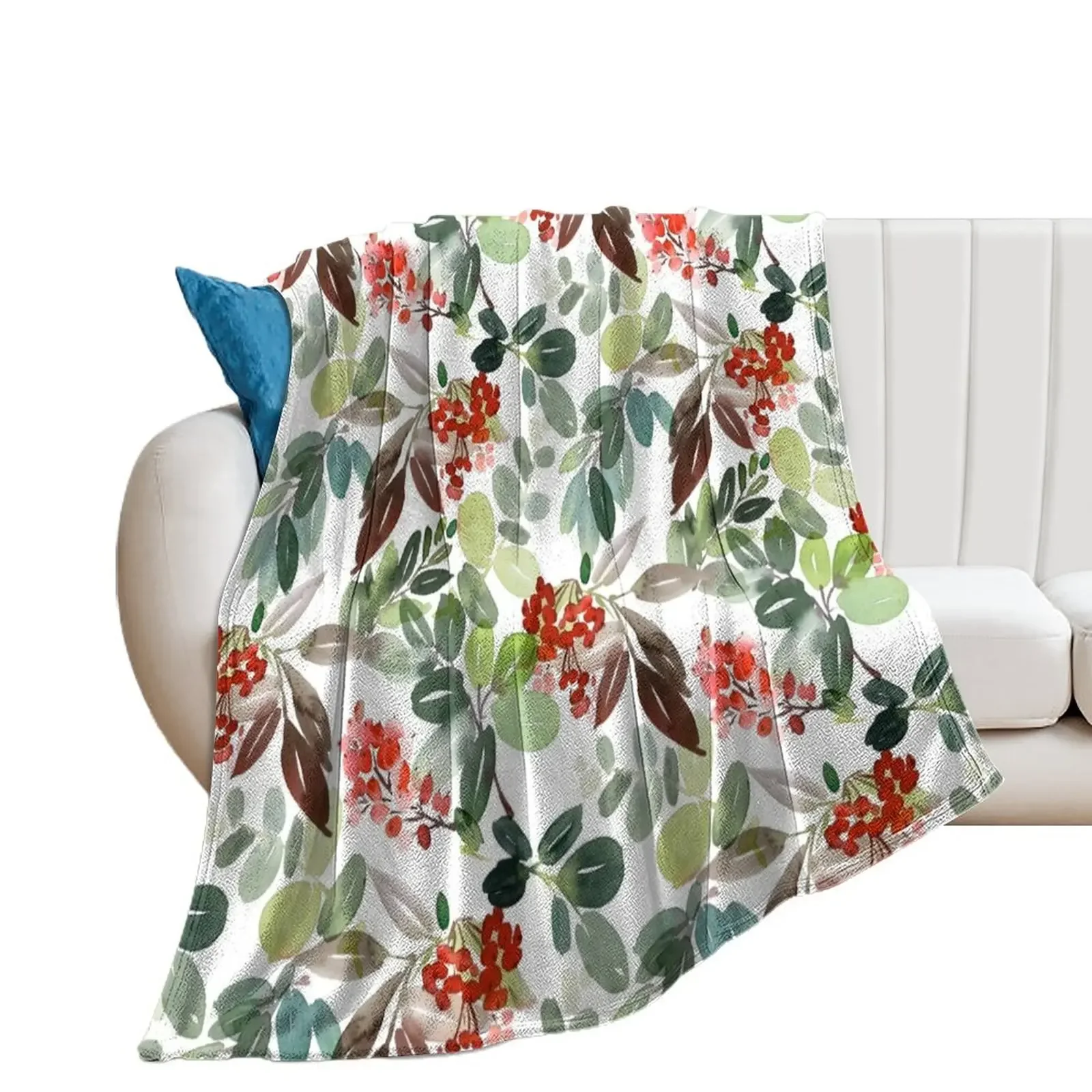 Watercolour Rowan Berries Throw Blanket For Decorative Sofa blankets and throws wednesday halloween Blankets