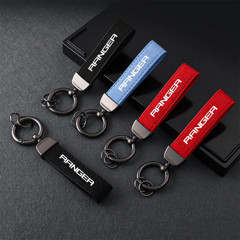 New Women Men Luxury Car KeyRing Suede Leather Car Keychain Accessories For Ford Ranger T6 2008 2017 2018 Car Accessories