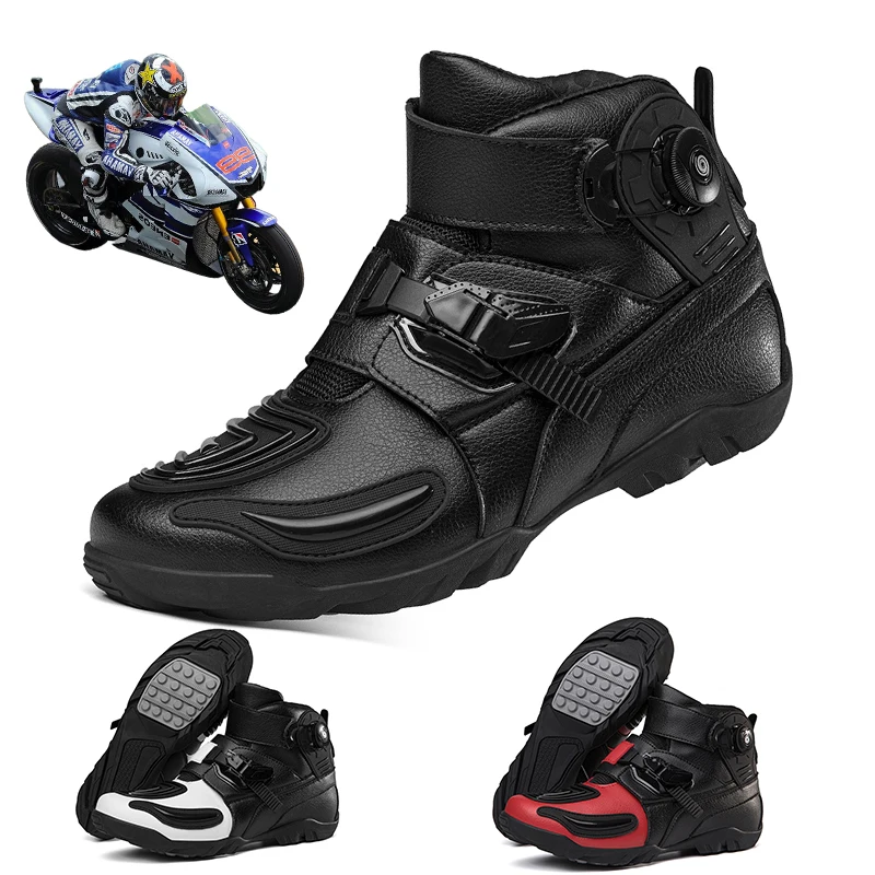 

New Motorcycle Leather Shoes Men's Non-Slip Waterproof Riding Boots Shoes Women's Street Racing Off-Road Travel Locomotive Shoes