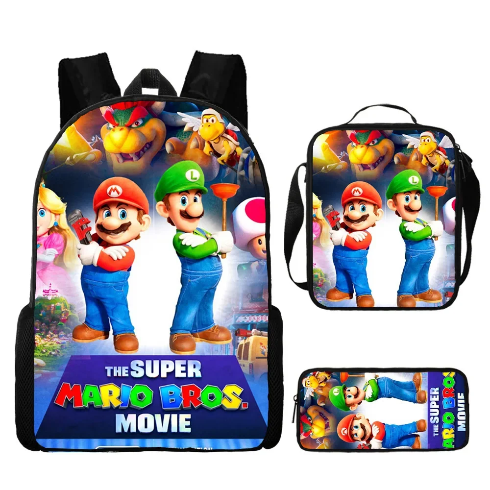 MINISO 3PC-Set 3D Movie Super Mario Brothers Mario Uczniowie szkół podstawowych i gimnazjów Tornister Chłopcy Dziewczynki Anime Kreskówka Mochila