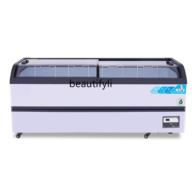 

A61 Commercial Display Cabinet Large Capacity Ice Cream Cabinet Curved Glass Door Combination Island Cabinet