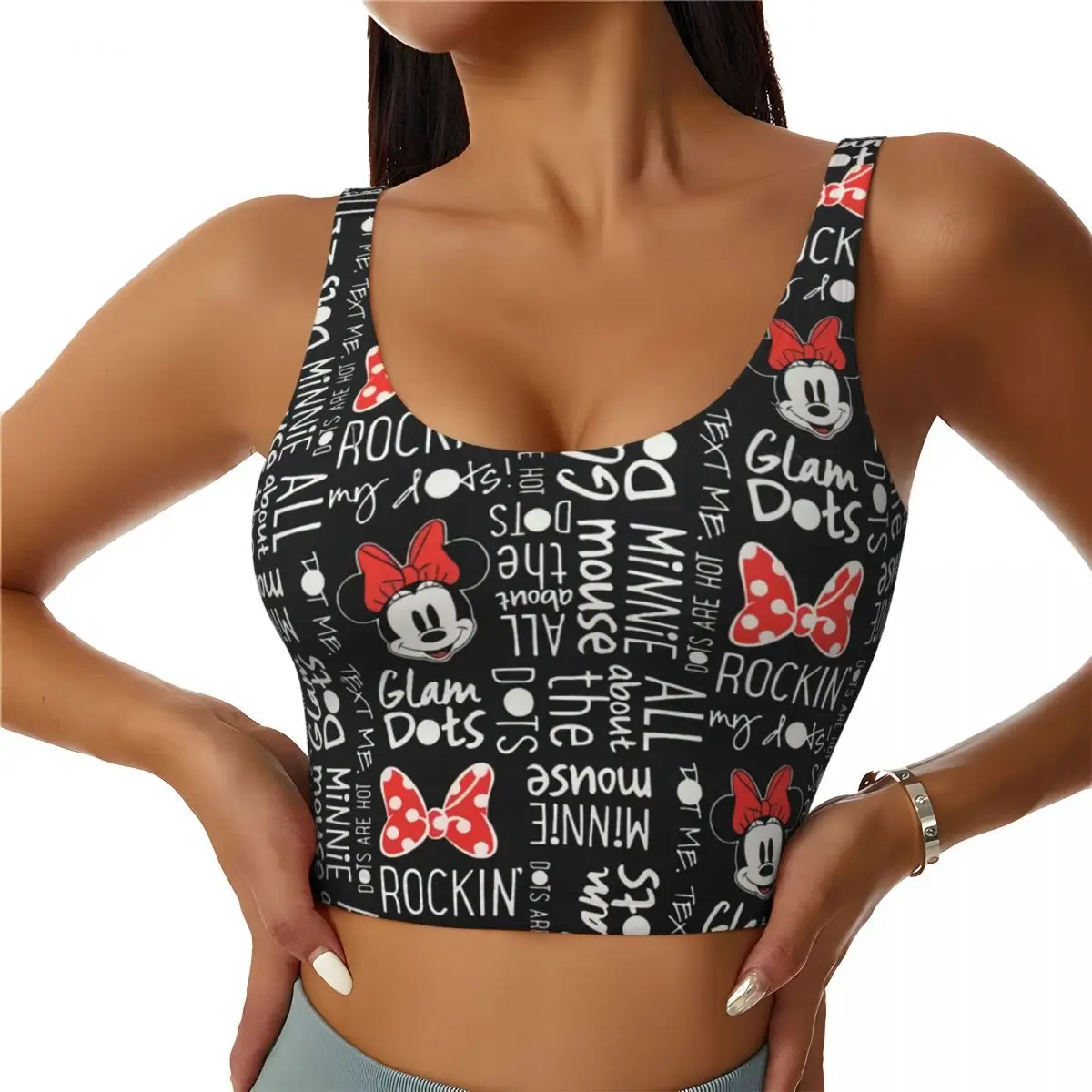 

Custom Mickey Mouse Minnie Bows Anime Workout Crop Tank Tops Women's Seamless Running Yoga Sports Bras