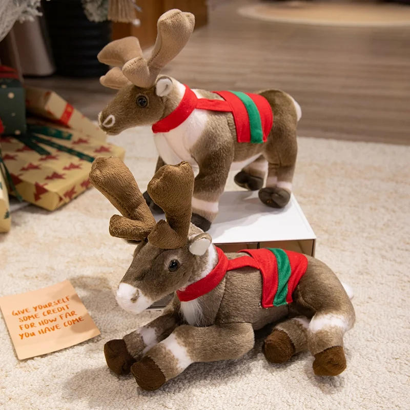 نابض بالحياة الرنة ديكور محاكاة الرنة ألعاب من نسيج مخملي عيد الميلاد الغزلان بلوشيز دمية عيد الميلاد الأيائل ديكور المنزل عيد الميلاد السنة الجديدة ديكور طفل هدية #2