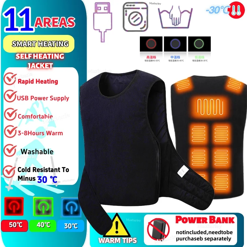 

11 Areas Heated Vest Men Ski Warm Heating Underwear Winter Self Heating Jacket Snow Hiking Hunting Sleeveless Functional Outwear