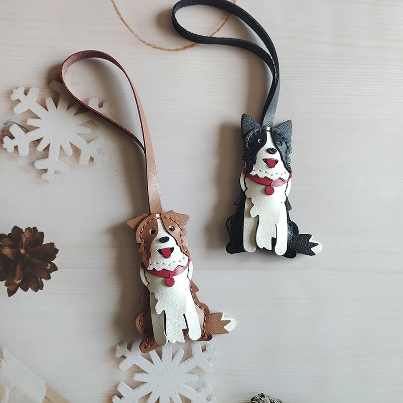 Cow Leather Handmade Border Collie Bags Charm Pendant Keychain Hanging Ornament Handbag Exquisite Decor Keyring Bag Accessories