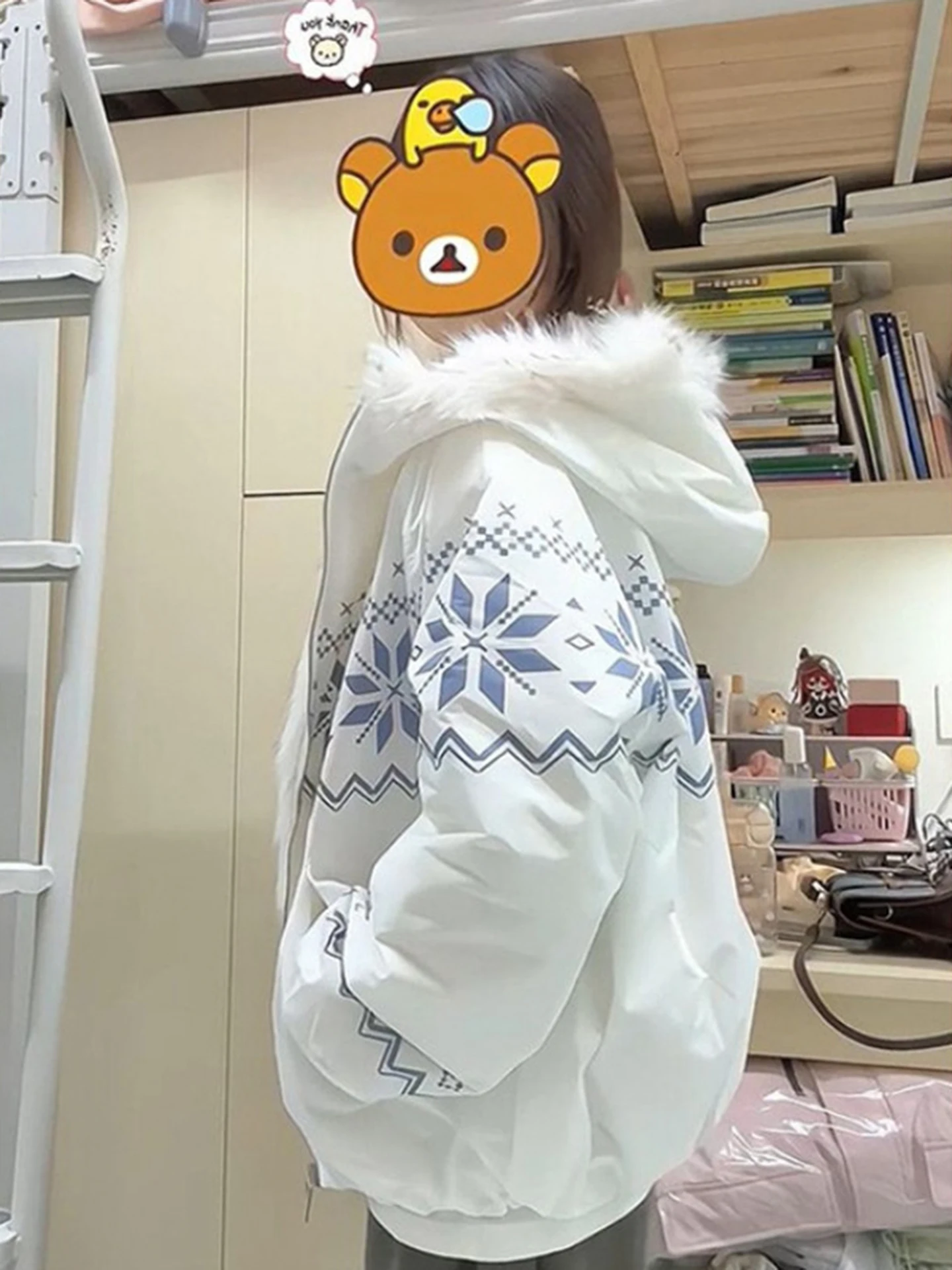 

Thickened Winter Jacket Hooded Fleece Lined Men Women Cotton Padded Coat Warm Insulation Snowflake Design Standard Fit Long S...