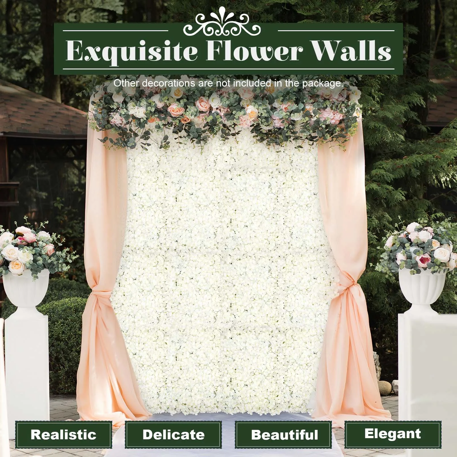 20* Premium Silk Flower Wall Decoration Artificial Rose Flower Wall Panel Wedding Party Decor 60*40cm White