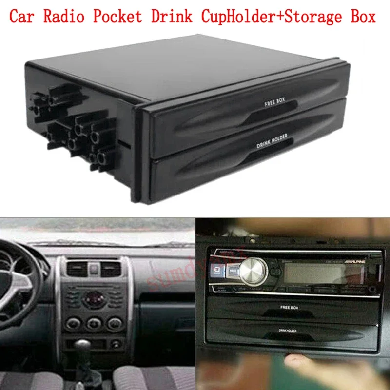 Car Grocery Box  Single Din car Radio Pocket Kit Drink-Cup Water Coffee Cup Bottle Holder Storage Box Multi-purpose Function