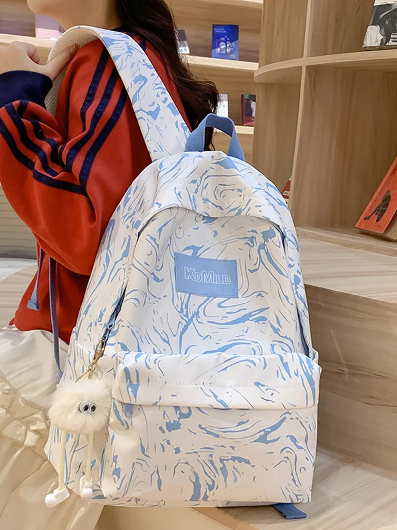 

2024 New Minimalist Backpack With Water Pattern Graffiti And High Aesthetic Value Backpack For College And High School Students