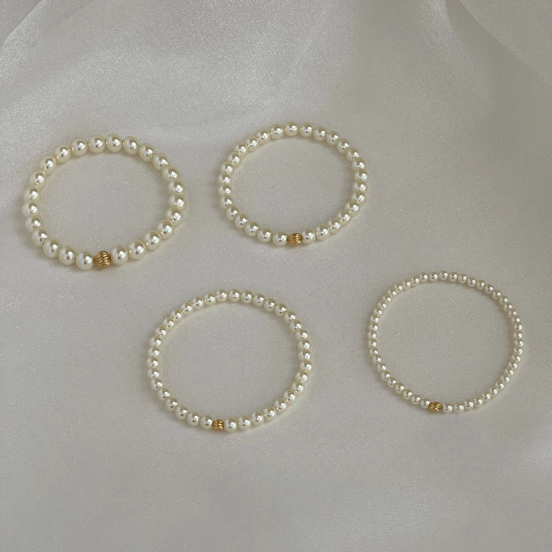 VENTFILLE 925 Sterling Silver 3-5CM Pearl Bracelet For Women Golden Beads Round Elastic Romantic Retro Jewelry Gift Dropshipping