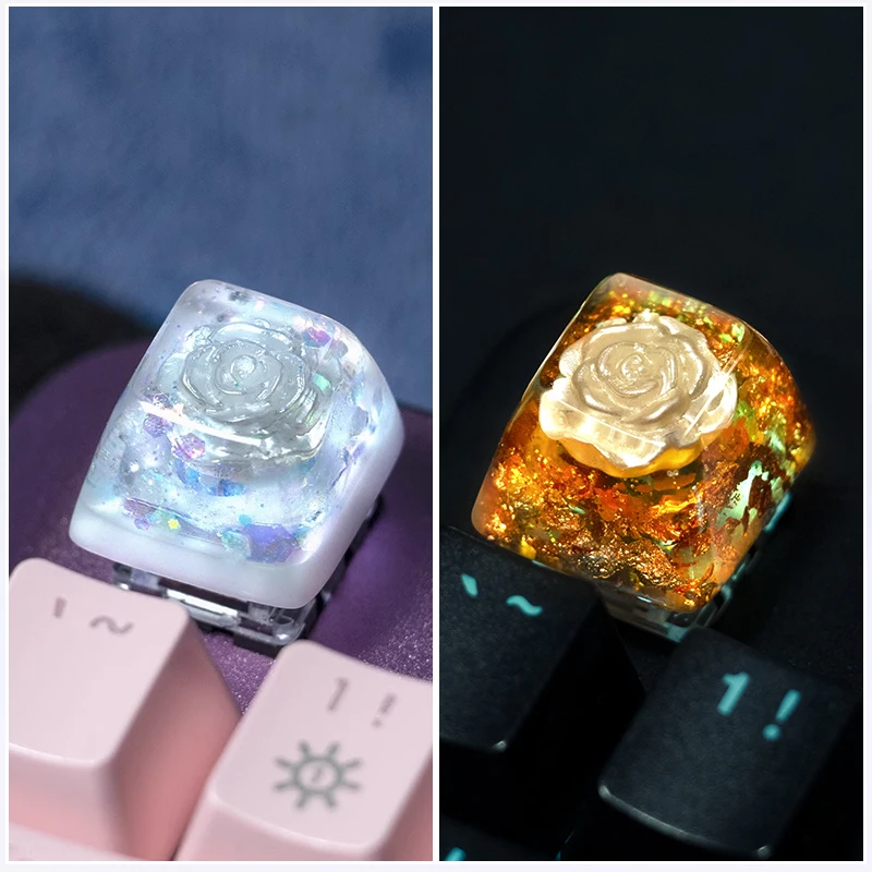 

Personality Artisan Resin Rose Keycaps White/gold ESC Key DIY 1u Backlit Keycaps for Mechanical Keyboard OEM Mx Switch Keycap