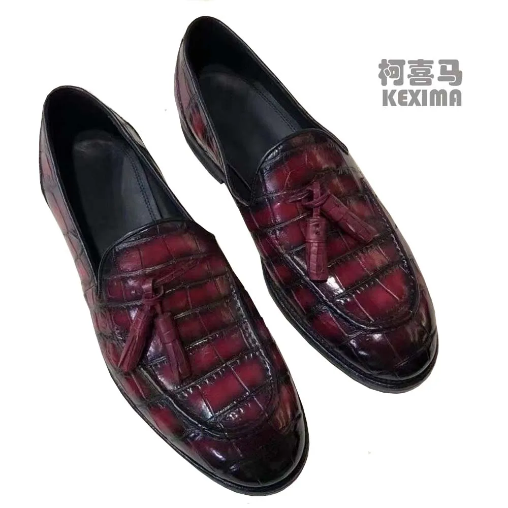 

yingshang new men crocodile shoes male crocodile leather shoes wine red male crocodile loafers