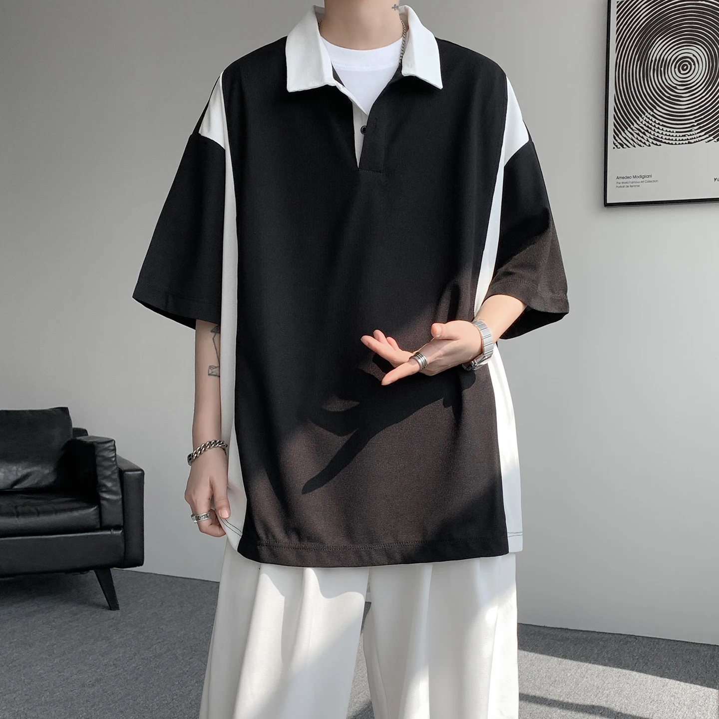 Summer New Style Men's Color-Contrast Short-Sleeved T-Shirt, Short Polo Shirt