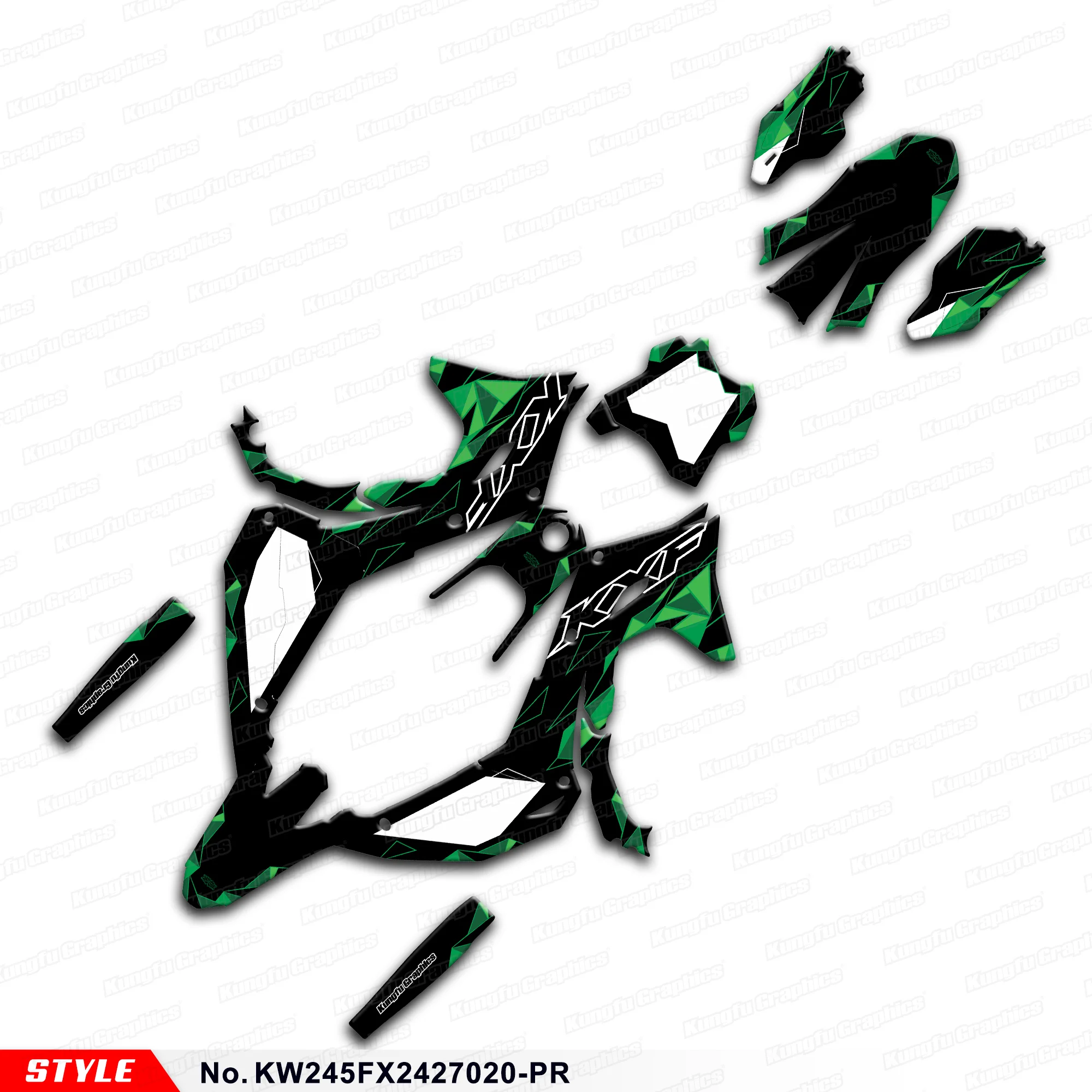 JY RACING Graphics Sheet Wrap Design for Kawasaki KX250 KX250F KX250X KX450 KX450X KX450F 2024 2025 2026 Vinyl Graphics Shield