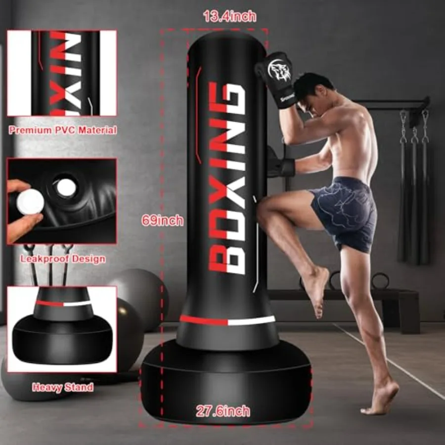 Sacco da boxe indipendente per adolescenti adulti Sacco da boxe pesante da 70 pollici con guantoni da boxe e pompa ad aria elettrica per principianti Kickbox