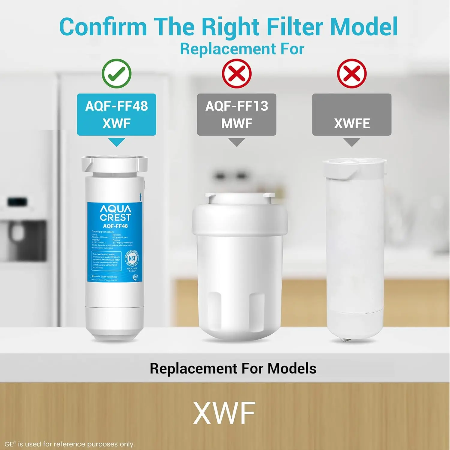 AQUA CREST XWF Replacement for GE® XWF, NSF Certified Refrigerator Water Filter