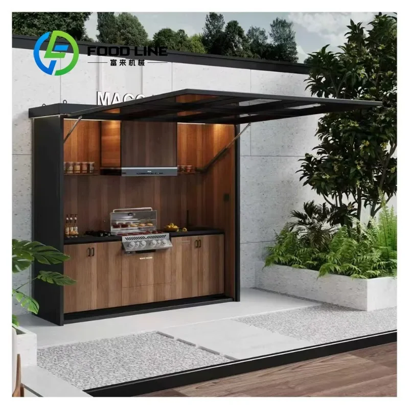 Customized Terrace Garden Cooking Island Patio BBQ Area Rust-Proof Aluminum Modular Outdoor Kitchen Cabinets Backyard Courtyard