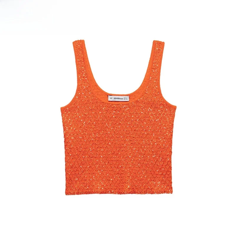 

ZBZR Spring New Women's Knitted Top with Wide oulder Straps Square Collar Bead Decoration Slim Fit ort Length Color