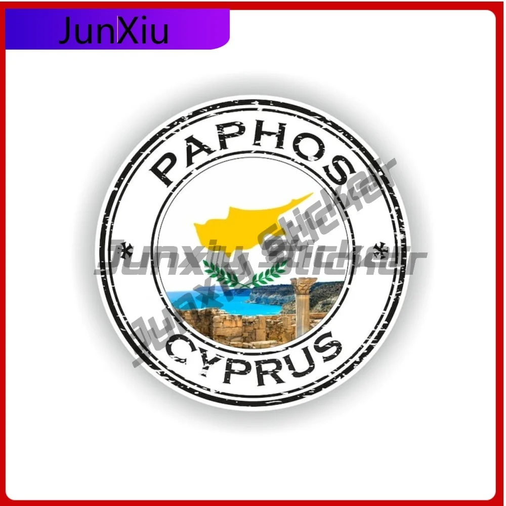 

Paphos Cyprus Seal Sticker Round Flag Creative Vinyl Decal Waterproof Decorative for Electric Scooter Yacht Exterior Decor